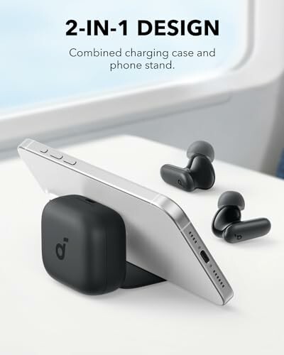 Earbuds with charging case and phone stand