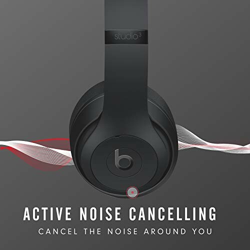 Black headphones with active noise cancelling feature.