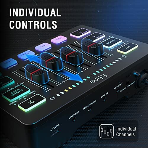 Audio mixer with individual control buttons and sliders