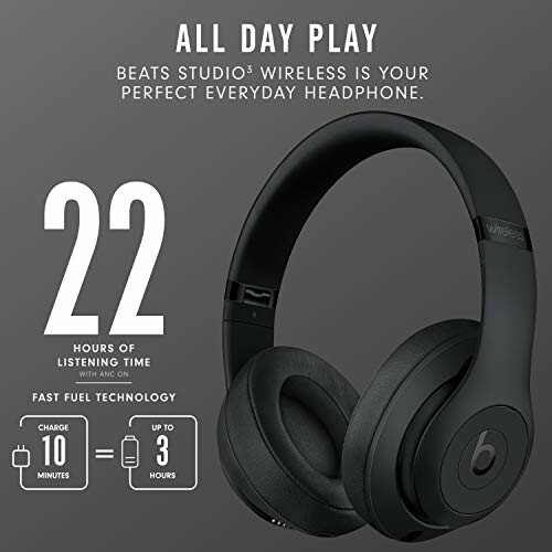 Beats Studio3 Wireless headphones with 22 hours battery life and fast fuel technology.