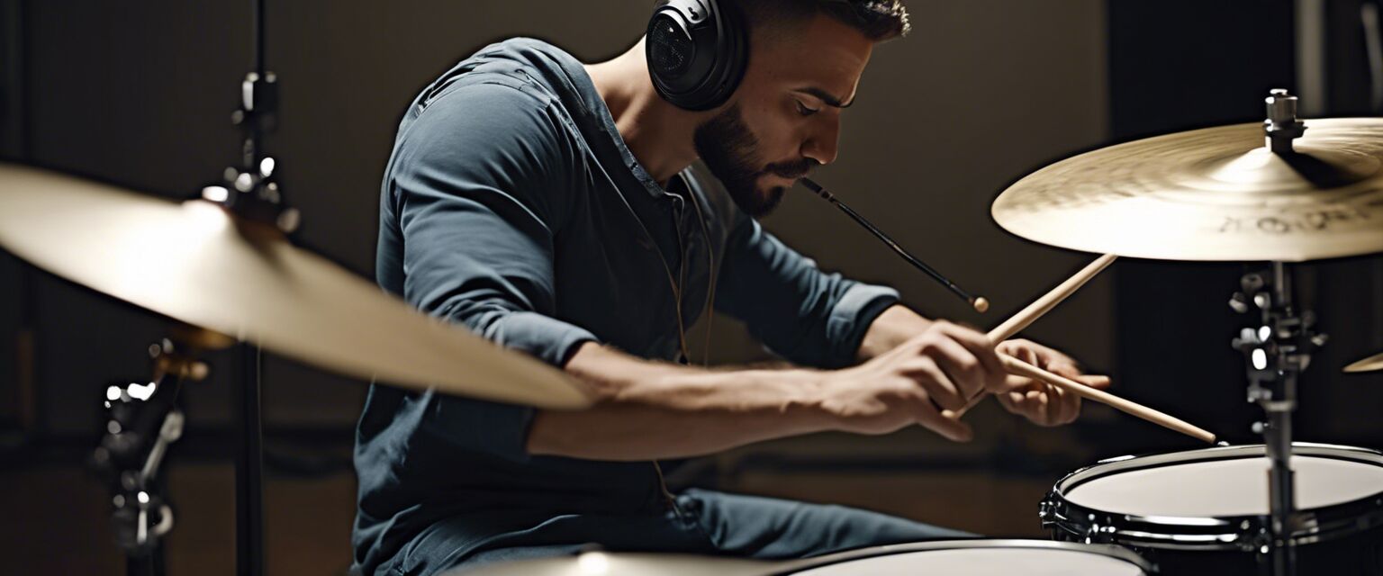 Drummer with headphones