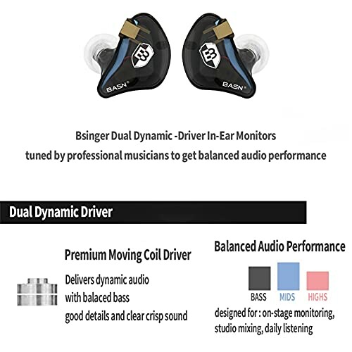 BASN Bsinger Dual Dynamic Driver In-Ear Monitors with balanced audio performance.