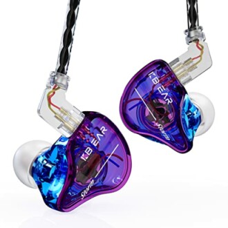 Ibear Storm transparent blue earphones with cables.