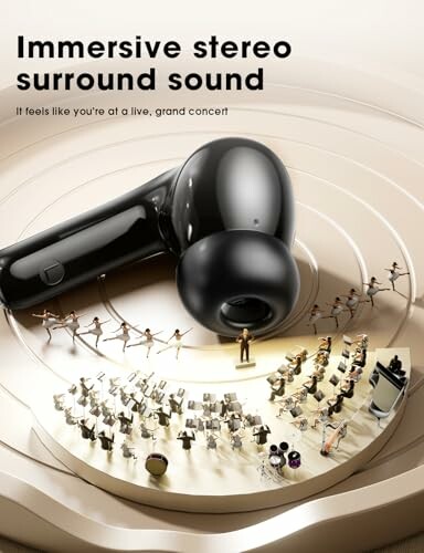 Earbud with miniature orchestra for immersive stereo sound concept.