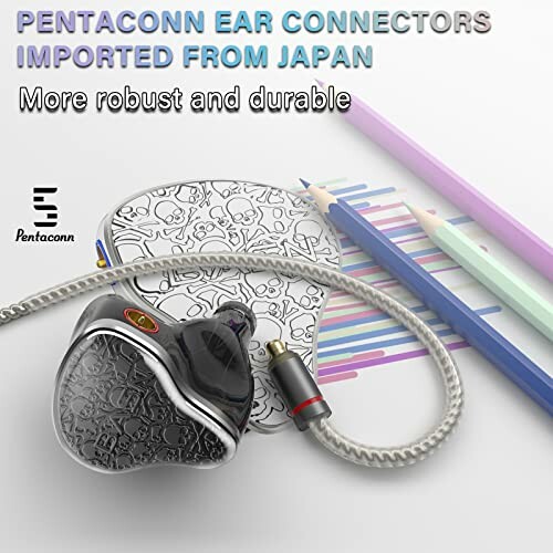 Pentaconn ear connectors with colorful pencils and design.