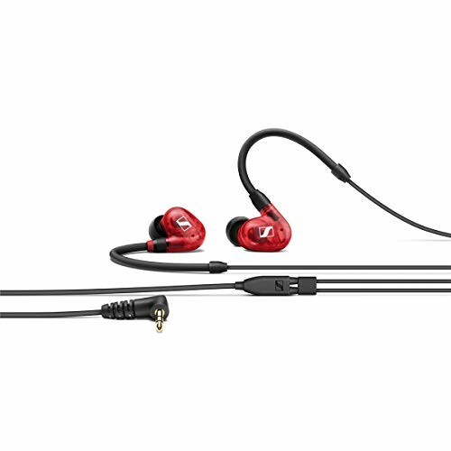 Red Sennheiser in-ear headphones with detachable cable