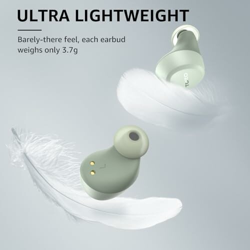 Lightweight earbuds with feather, 3.7g each.