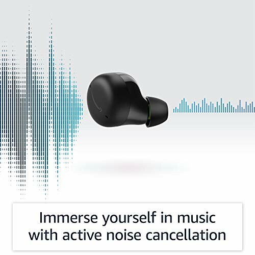 Black wireless earbud with active noise cancellation feature