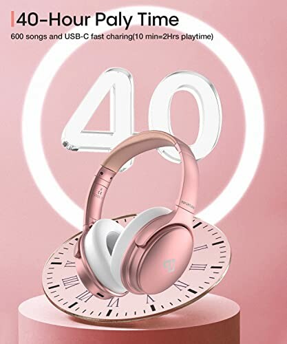 Pink wireless headphones with 40-hour playtime.